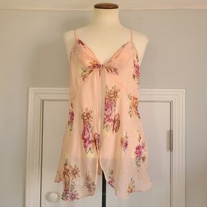 Vintage Y2K Babydoll Slip Dress M Sheer Boho Floral Flyaway Open Front Romantic